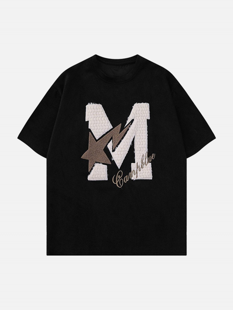 T Shirts Aelfric Eden M Letter Star Embroidery Tee Abricot | NCF-06453266